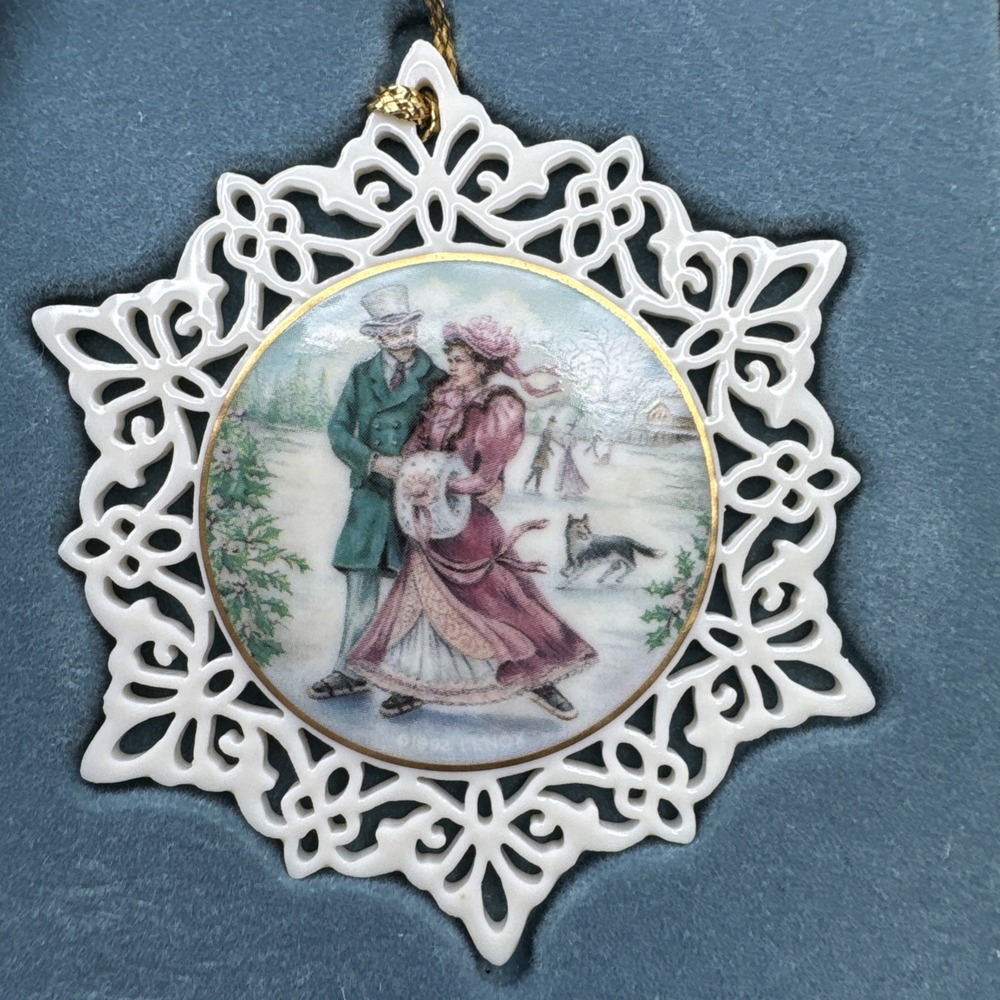 Lenox Porcelain Christmas Ornament Victorian Lace Skaters Vintage FIne China Box